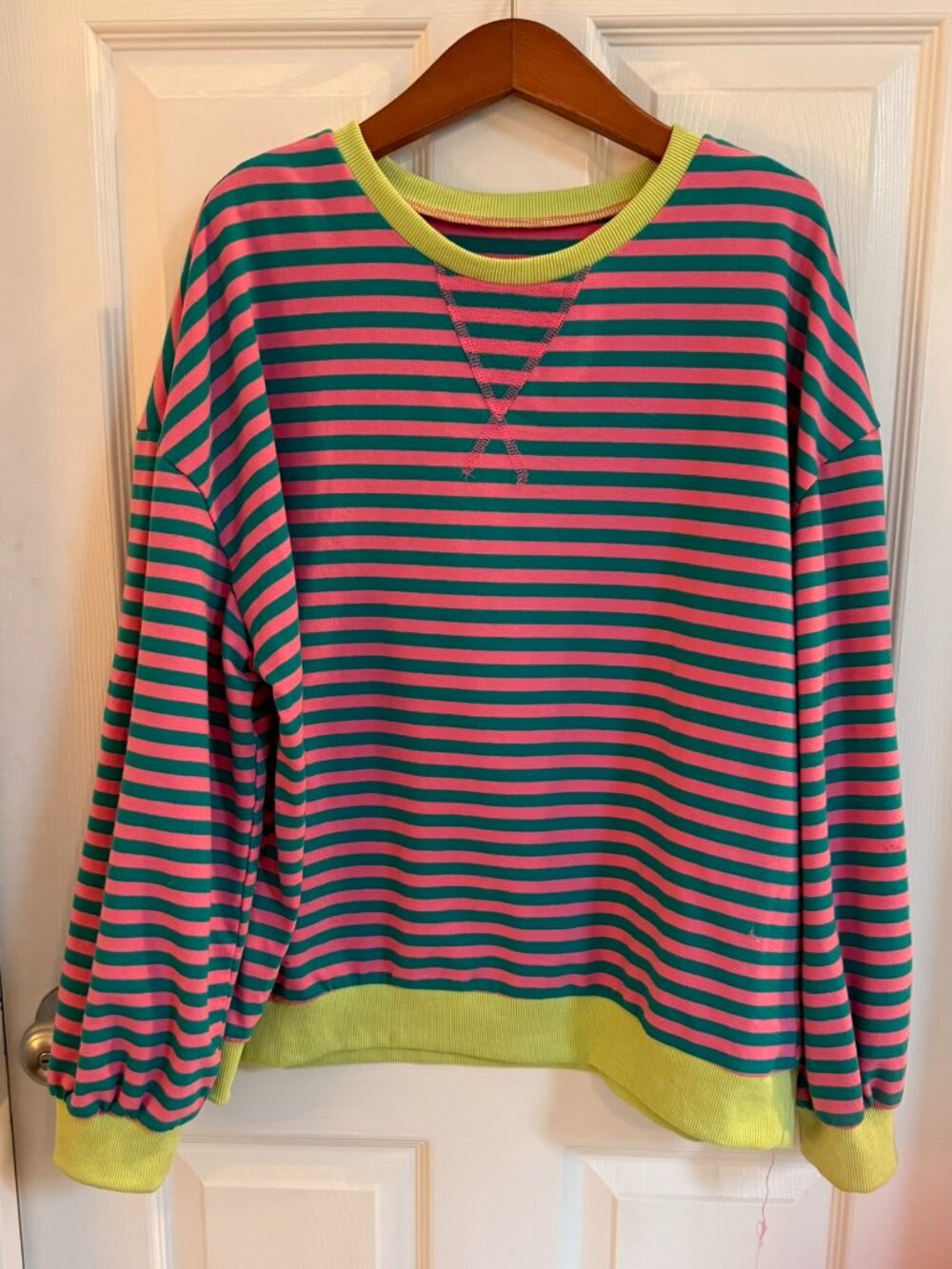 Striped Medium Sweatshirt Pull Over  Pink Blue Neon Yellow Green Boho Oversized